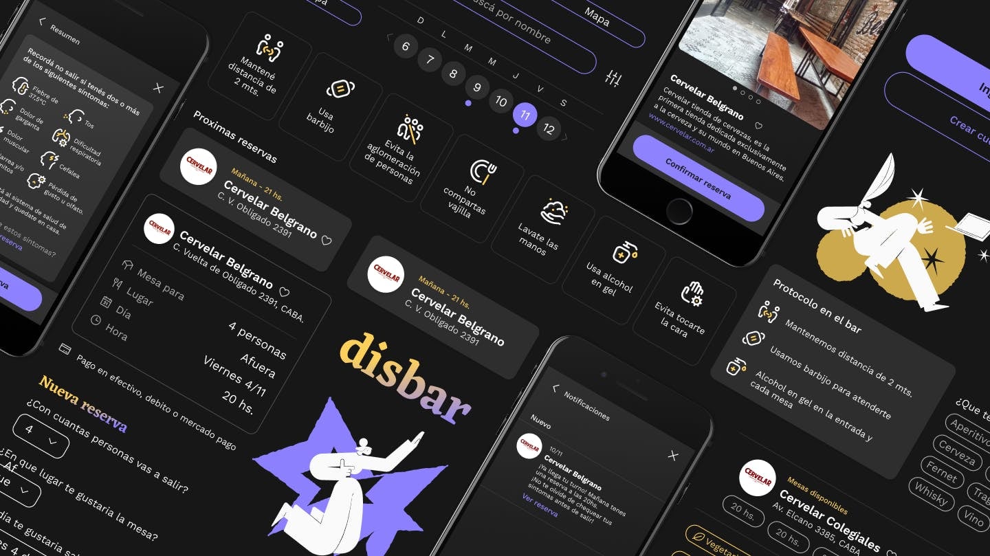 Pantallas de la interfaz de la app disbar