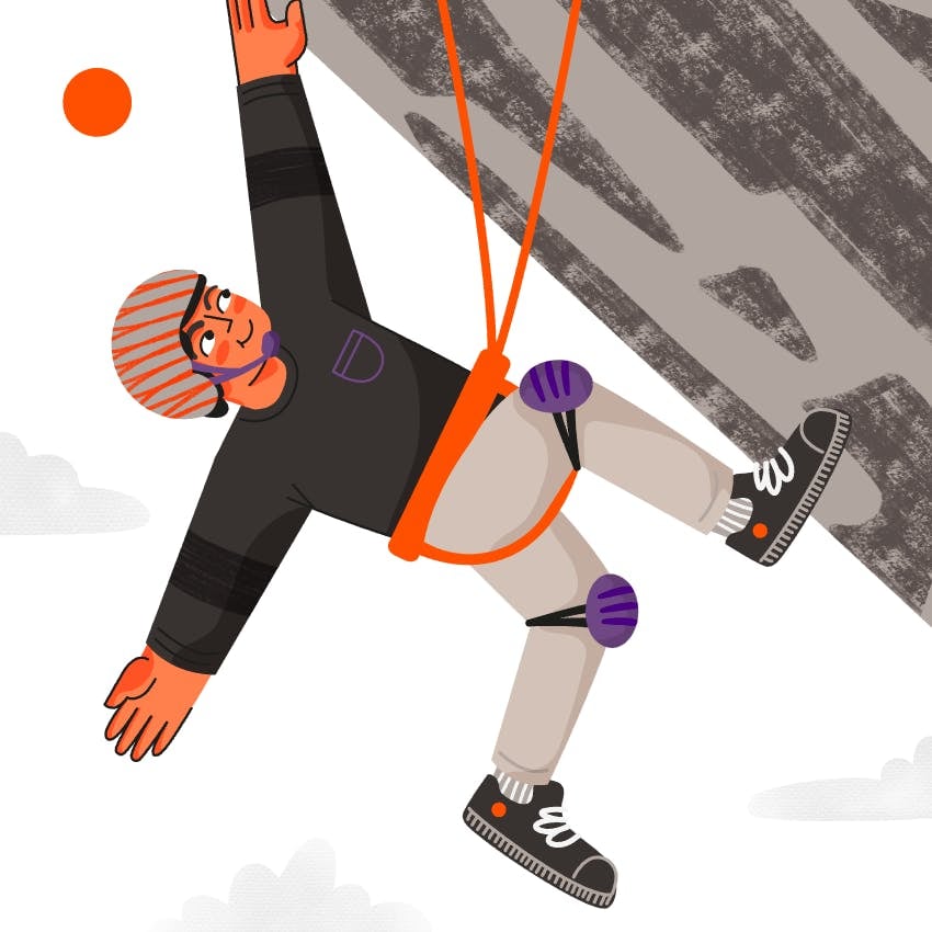 es una ilustracion de un chico escalando 