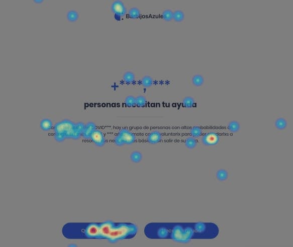 Captura de pantalla del mapa de calor del sitio de Barbijos Azules usando la herramienta Hotjar