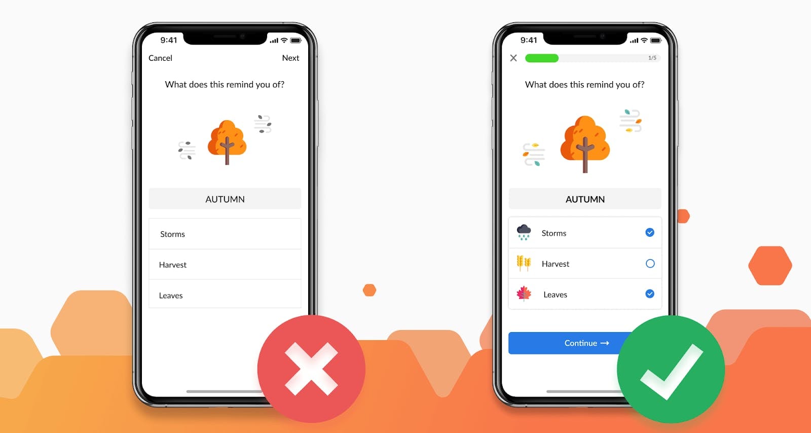 Example of two UI's showing accessibility icons